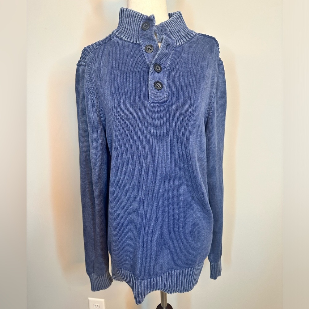 Sz M Rock & Republic washed blue button neck sweater crew neck
